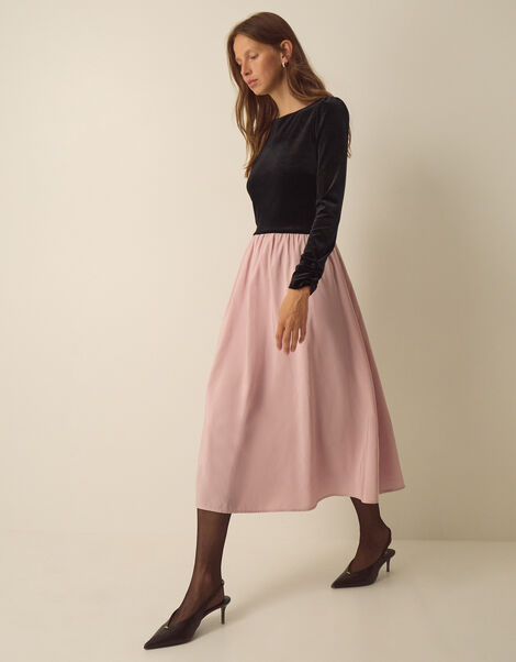 Taylor Two Tone Velvet Taffeta Midi Dress , Pink (PINK), large