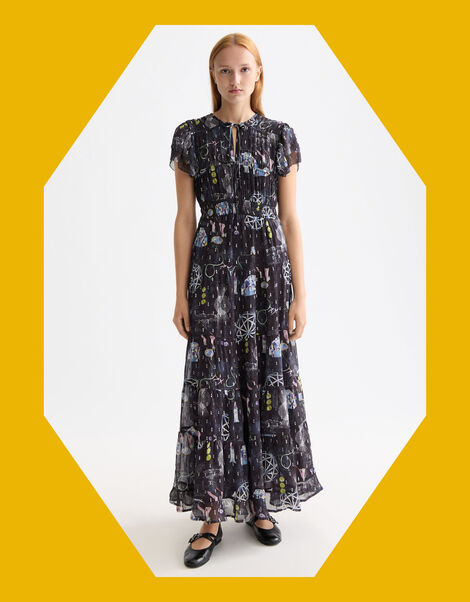 Scotch & Soda Print Gathered Maxi Dress, Blue (NAVY), large