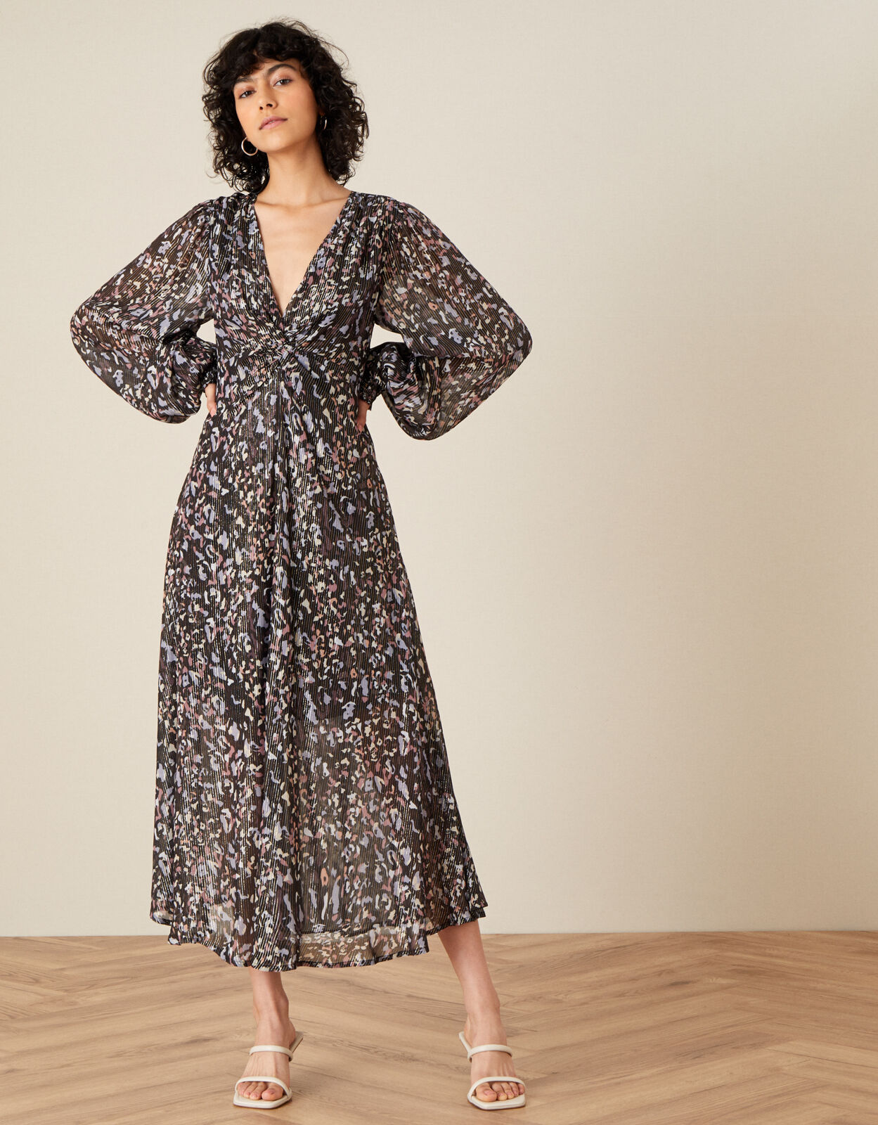 Geeta Animal Print Midi Dress Grey