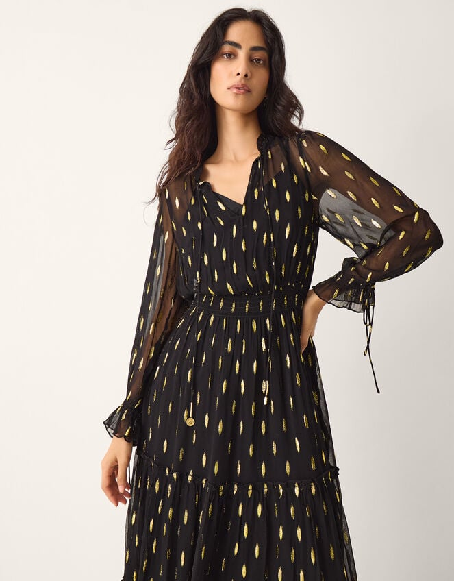 La Galeria Elefante Cowgirl Shimmer Midi Dress, Black (BLACK GOLD), large