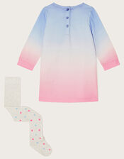 Baby Mouse Ombre Sweat Dress and Tights Set, Blue (BLUE), large