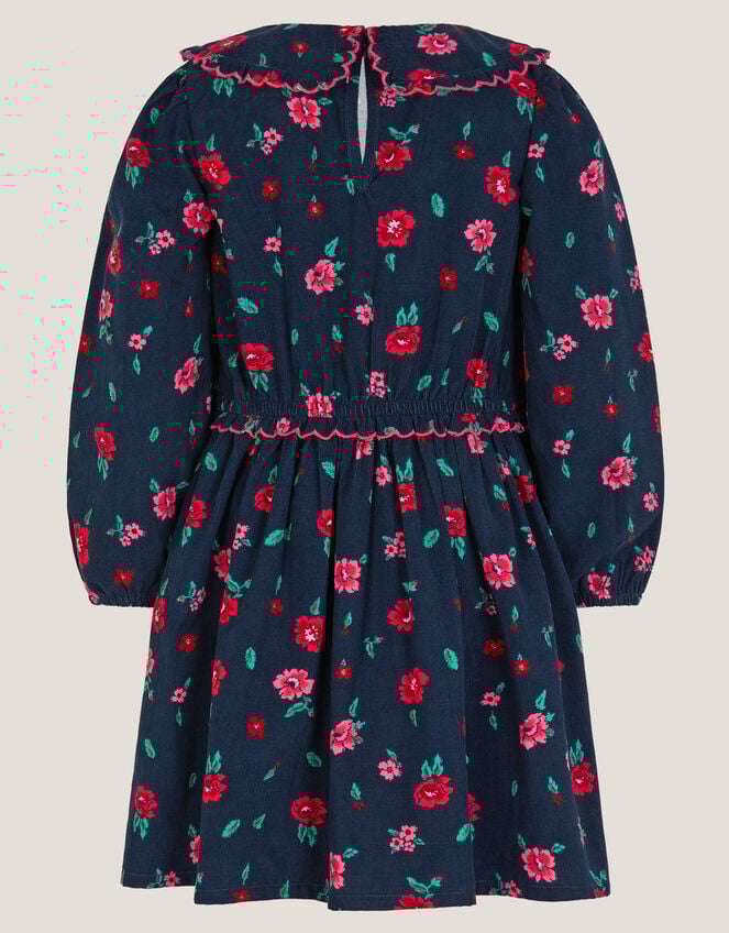 Floral Print Corduroy Dress, Blue (NAVY), large