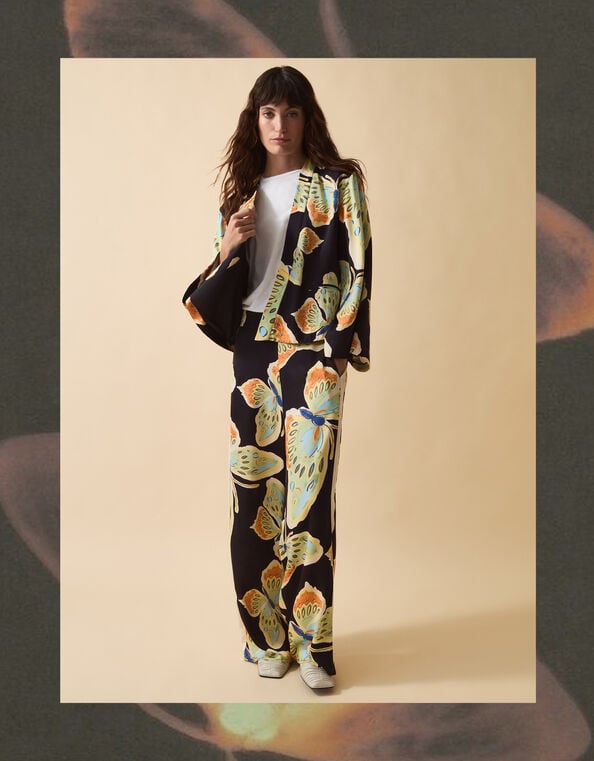 Clemence Aurelie Butterfly Palazzo Pants, Black (BLACK), large