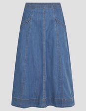 Harper Seamed Denim Midi Skirt, Blue (DENIM BLUE), large