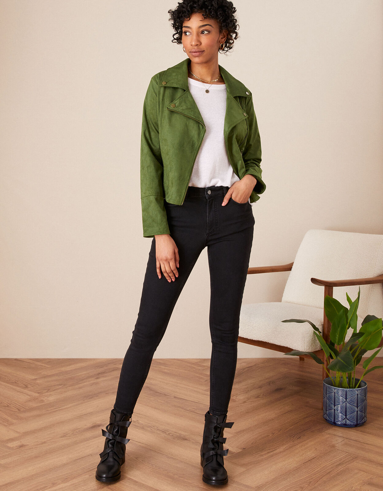 Green faux online suede biker jacket