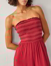 Nadia Shirred Embroidered Jumpsuit, Orange (RUST), large