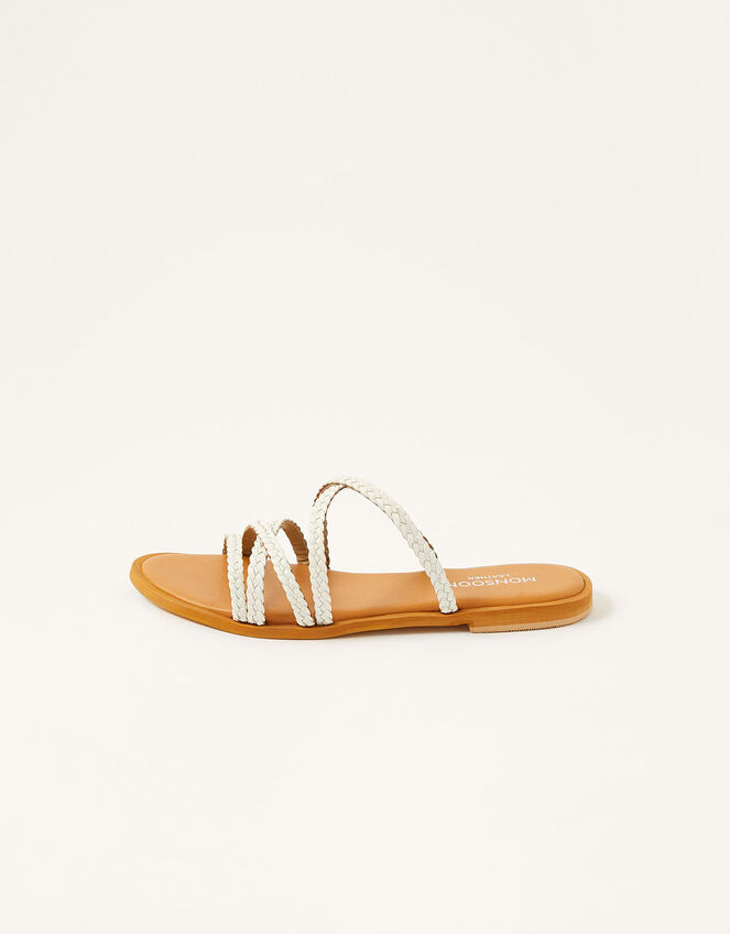 Pixie Plaited Leather Sandals, White (WHITE), large