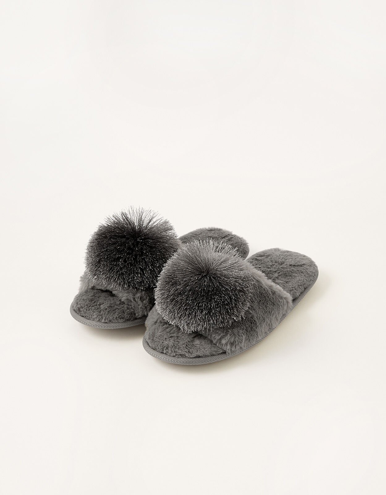 Faux fur clearance pom pom slippers
