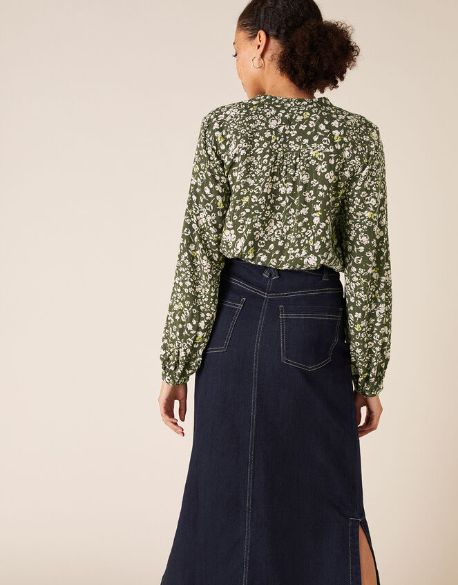 Ditsy Floral Top in LENZING&trade; ECOVERO&trade;, Green (KHAKI), large