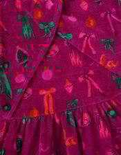 Bow Velour Christmas Dress, Red (BURGUNDY), large