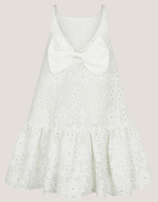 Harper Lace Daisy Bow Dress, White (WHITE), large