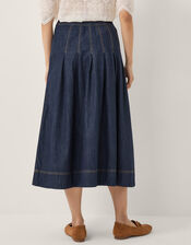 Darcie Pleated Denim Midi Skirt, Blue (INDIGO), large