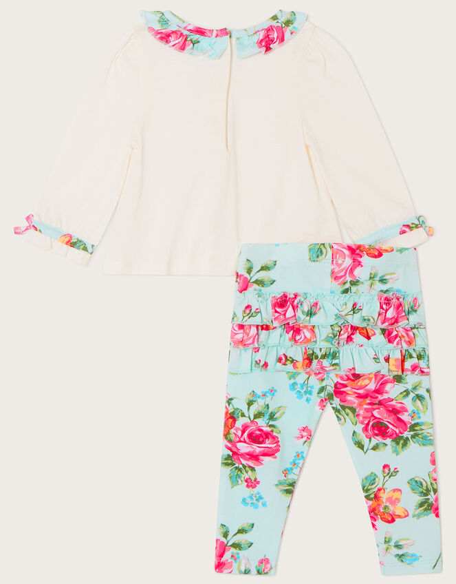 Newborn Floral Jersey Collar Top and Print Leggings Set, Blue (AQUA), large