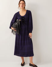 Cassie Check Long-Sleeve Midi Dress, Blue (NAVY), large