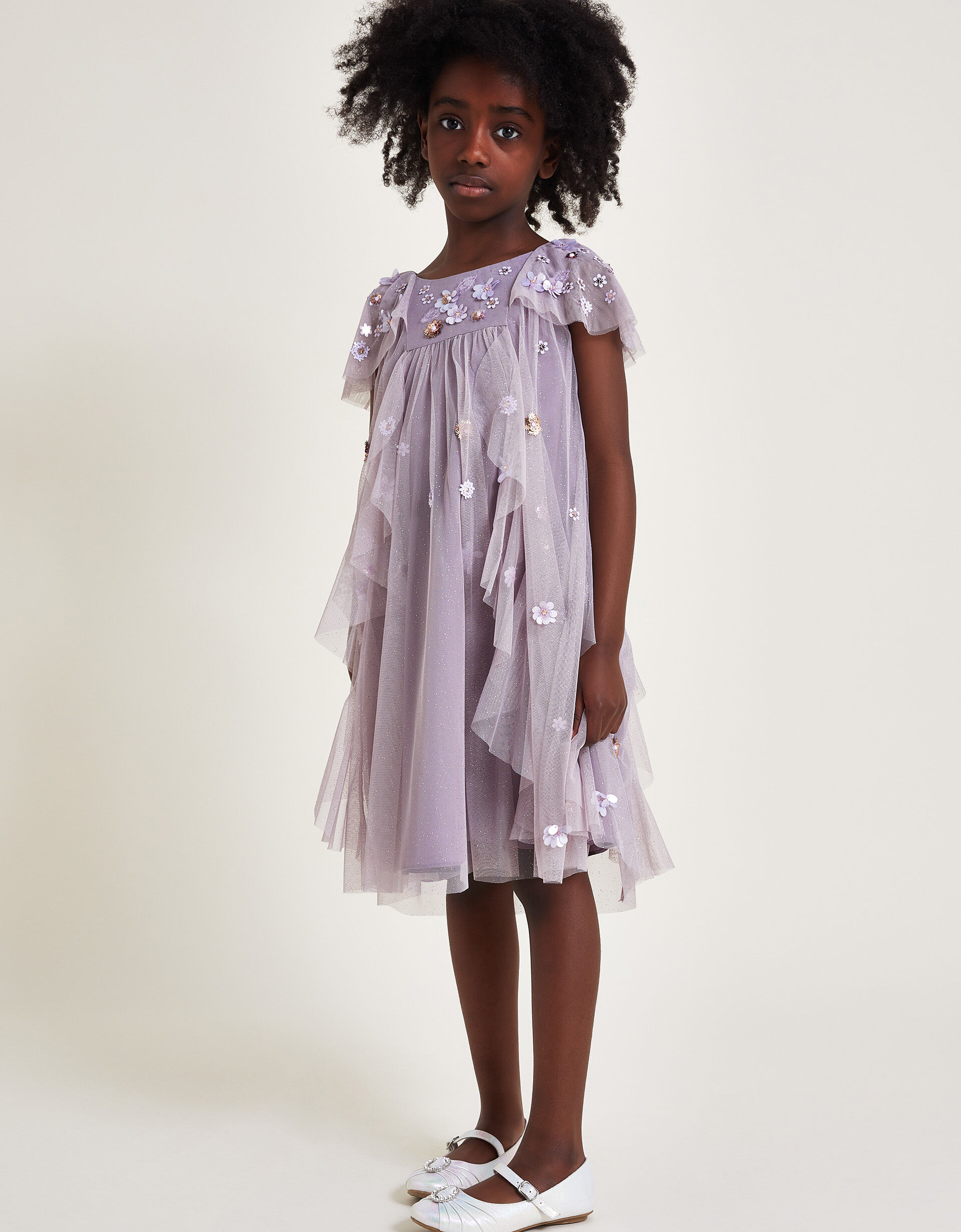 Land of Wonder Floral Sequin Waterfall Dress Purple