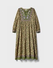 East Darney Floral Print Embroidered Dress, Green (KHAKI), large