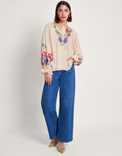 Winny Embroidered Floral Blouse, Ivory (IVORY), large
