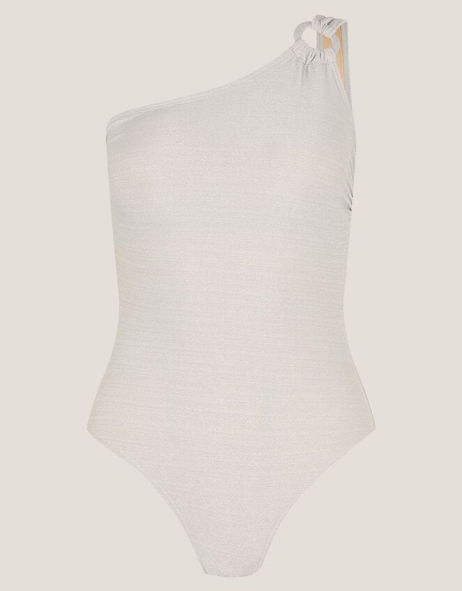 Kimi Glitter One-Shoulder Swimsuit, Silver (SILVER), large
