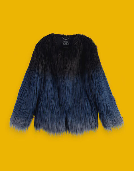 Scotch and Soda Ombre Faux Fur Coat, Black (BLACK), large