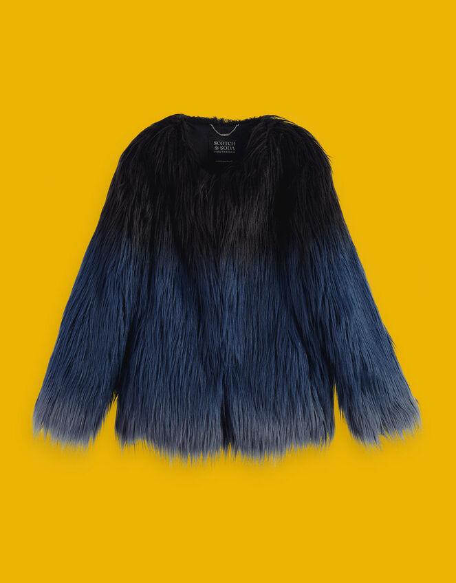 Scotch and Soda Ombre Faux Fur Coat, Black (BLACK), large