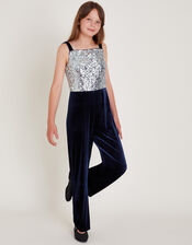 Savannah Sequin Velvet Jumpsuit, Blue (NAVY), large