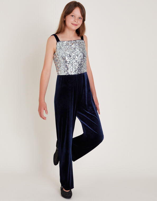 Savannah Sequin Velvet Jumpsuit, Blue (NAVY), large