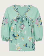 Maya Floral Embroidered Top, Green (GREEN), large