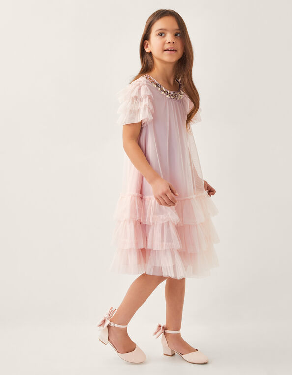 Alexandria Sequin Ruffle Tulle Swing Dress, Pink (PALE PINK), large
