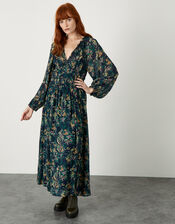 Floral Midi Dress in Sustainable Viscose, Blue (NAVY), large