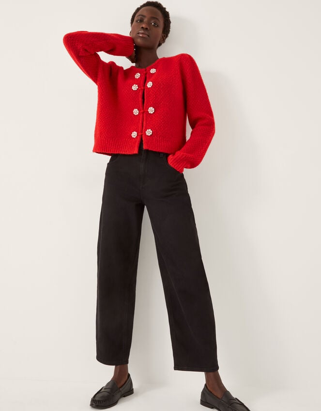 Fessa Jewel Brooch Cardigan, Red (RED), large