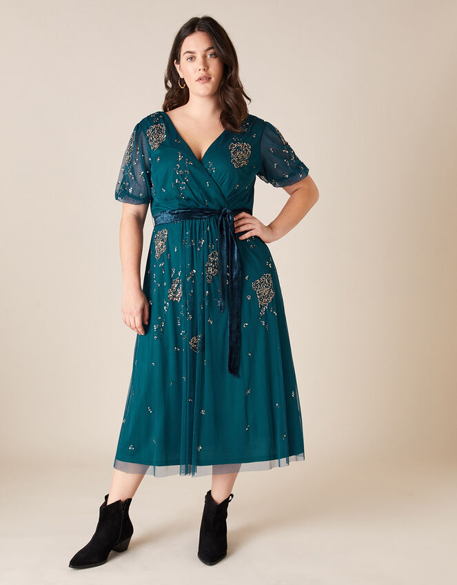 Roza Embellished Midi Dress, Teal (TEAL), large