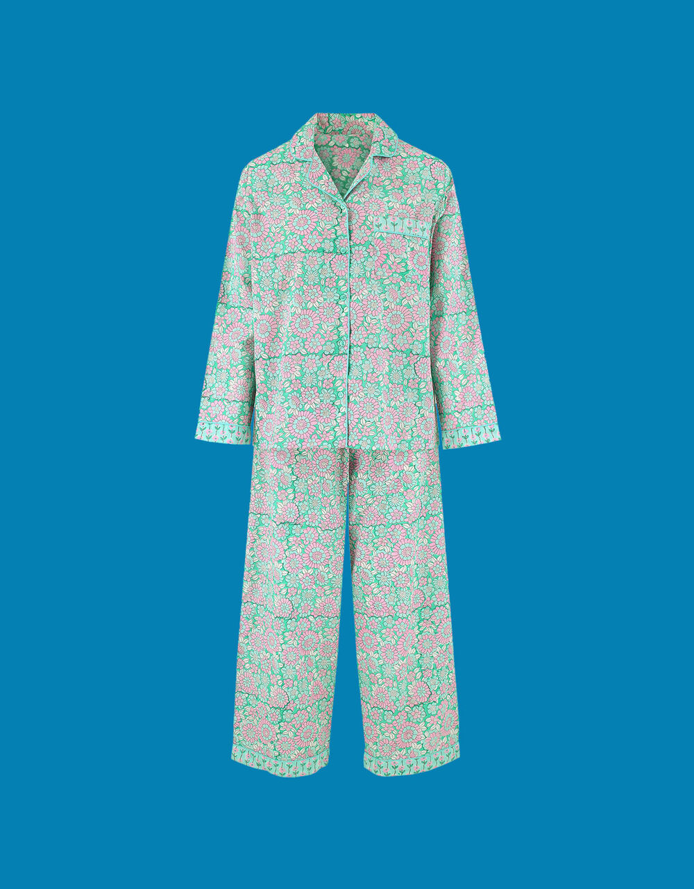 Dilli Grey Floral Long Sleeve Pyjamas, Green (GREEN), large