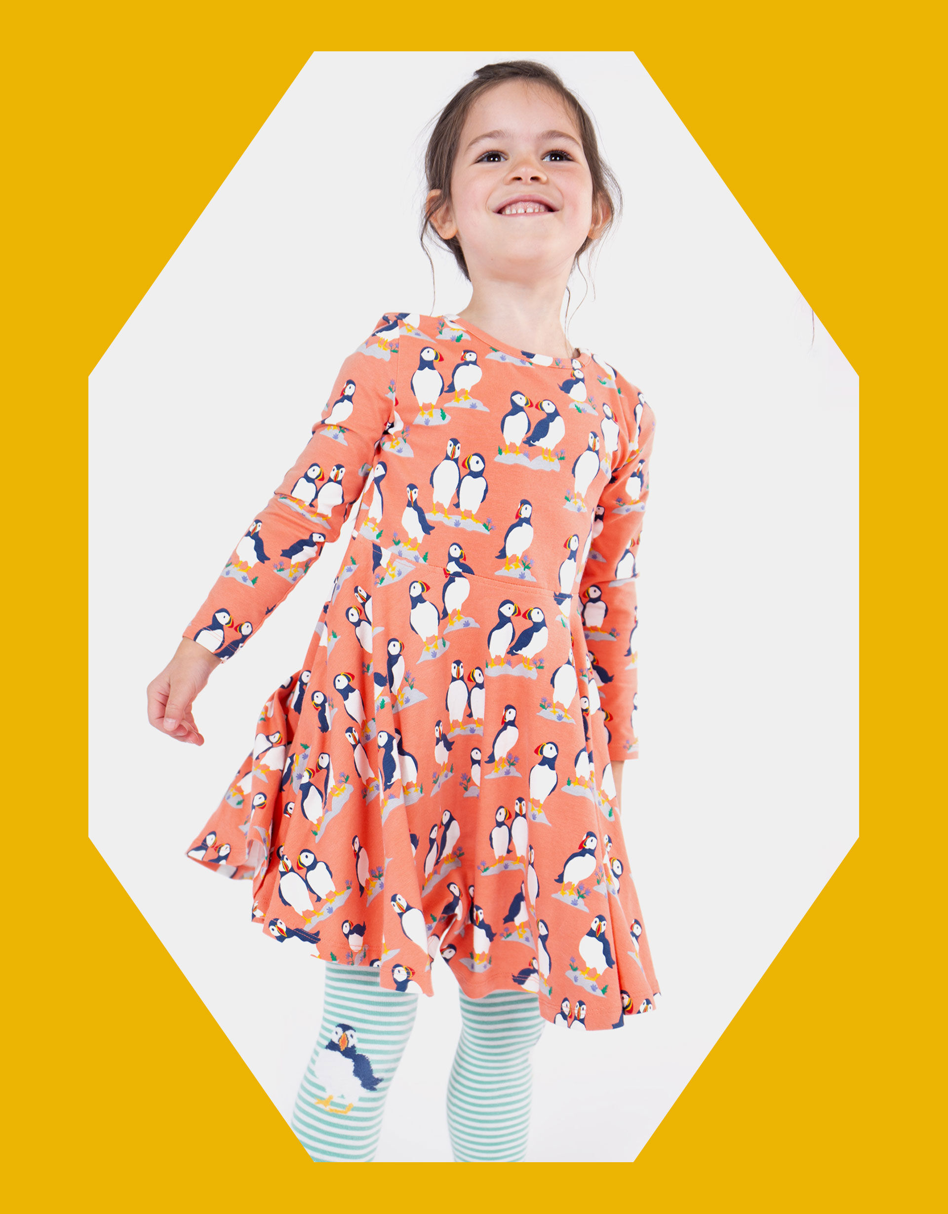 Frugi Puffin Print Skater Dress Pink