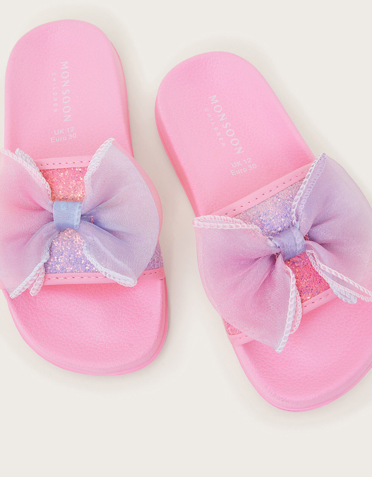 Ombre Bow Glitter Sliders Pink
