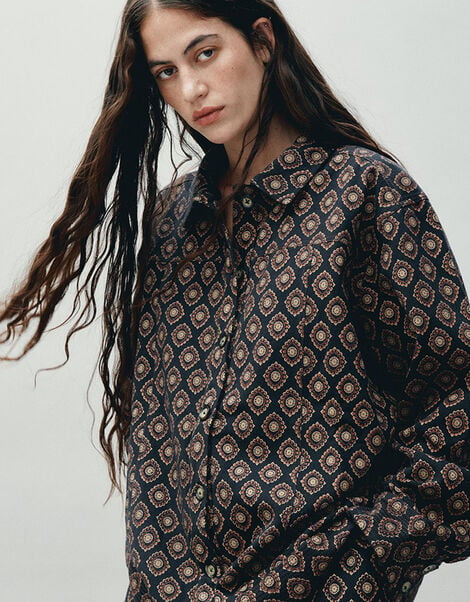 East Pheba Printed Cotton Twill Jacket, Multi (DARKS MULTI), large