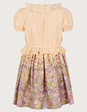 Frilly Floral Cotton Dress, Yellow (YELLOW), large