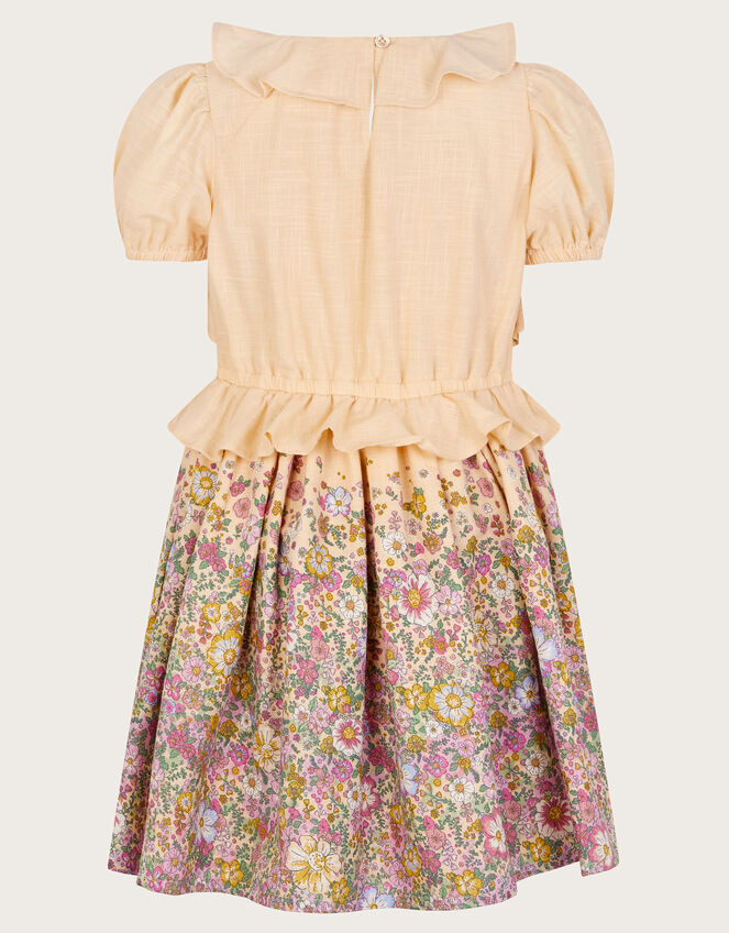 Frilly Floral Cotton Dress, Yellow (YELLOW), large