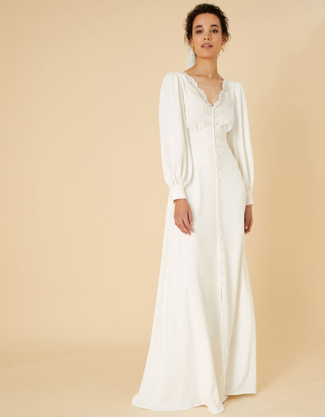 Cecilia Long Sleeve Bridal Lace Dress Ivory, Ivory (IVORY), large