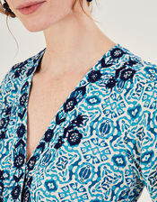 Faye Geometric Print Embroidered Dress in LENZING™ ECOVERO™, Blue (BLUE), large