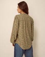Deena Ditsy Floral Jersey Blouse, Green (GREEN), large