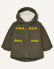 Dino Novelty Hooded Coat, Green (KHAKI), large