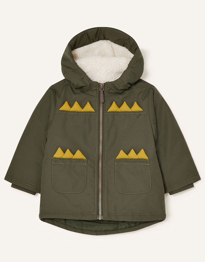 Dino Novelty Hooded Coat, Green (KHAKI), large
