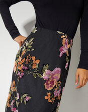 Ariella Floral Devore Midi Skirt, Black (BLACK), large