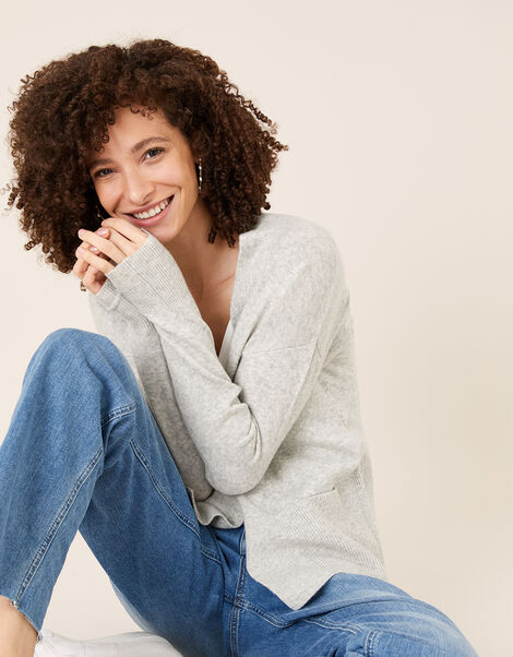 Wide Pocket Knit Cardigan Grey, Grey (GREY MARL), large