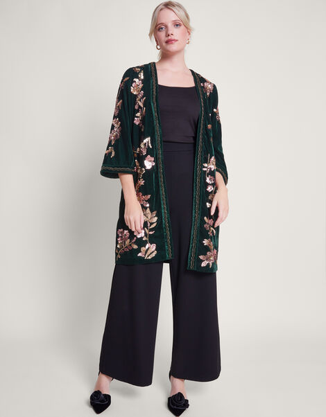 Kiara Velvet Kimono, Green (GREEN), large
