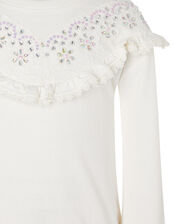 Lace and Gem Sweatshirt, Ivory (IVORY), large