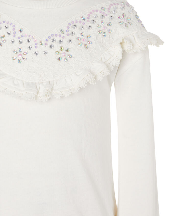 Lace and Gem Sweatshirt, Ivory (IVORY), large