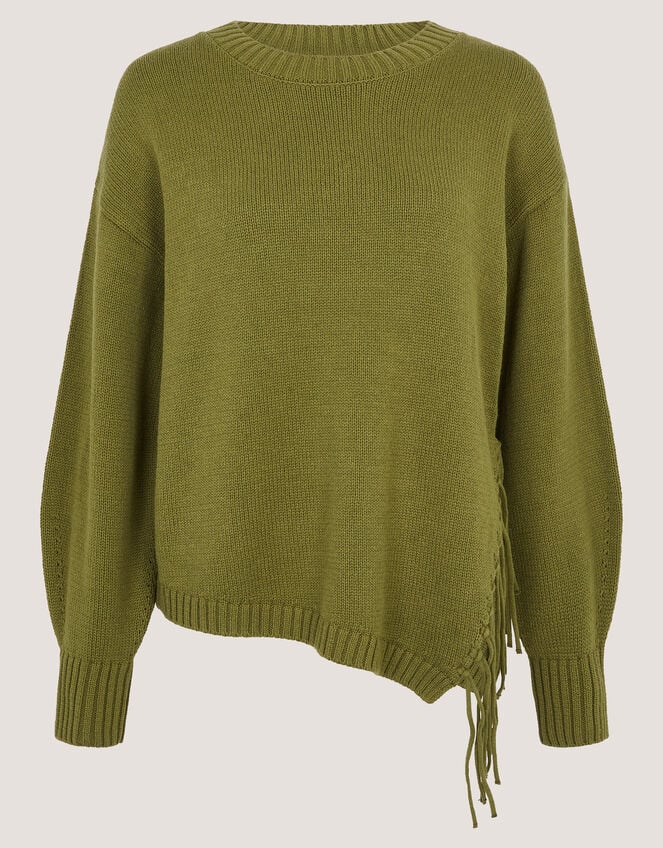 Fey Asymmetrical Fringe Jumper, Green (KHAKI), large