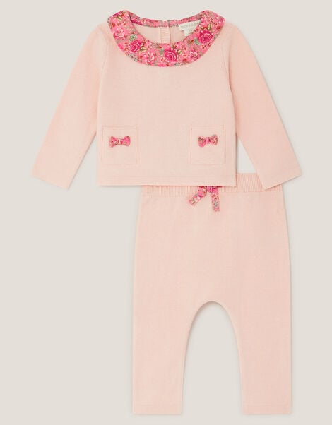 Newborn Penelope Floral Knit Top & Trousers Set, Pink (PINK), large