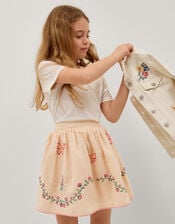 Butterfly & Floral Embroidered Skirt, Ivory (IVORY), large